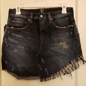PRPS Half Frayed Half Clean Cut Hem Denim Skirt